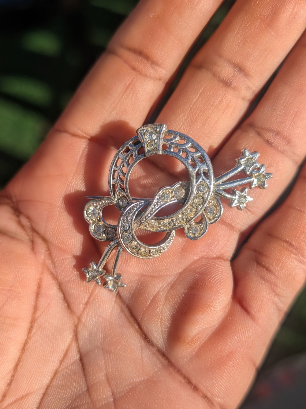 Vintage Silver-Tone Crystal Starburst Brooch - Silver